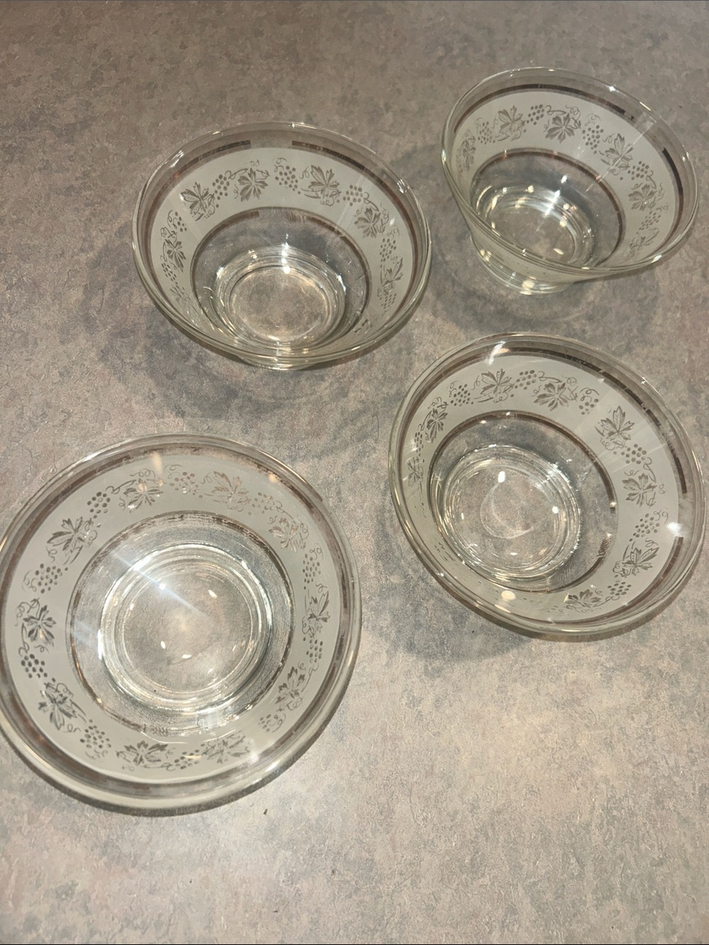 Vintage Todd Clear Glass Dessert Bowls with Floral Etching - Set of 4